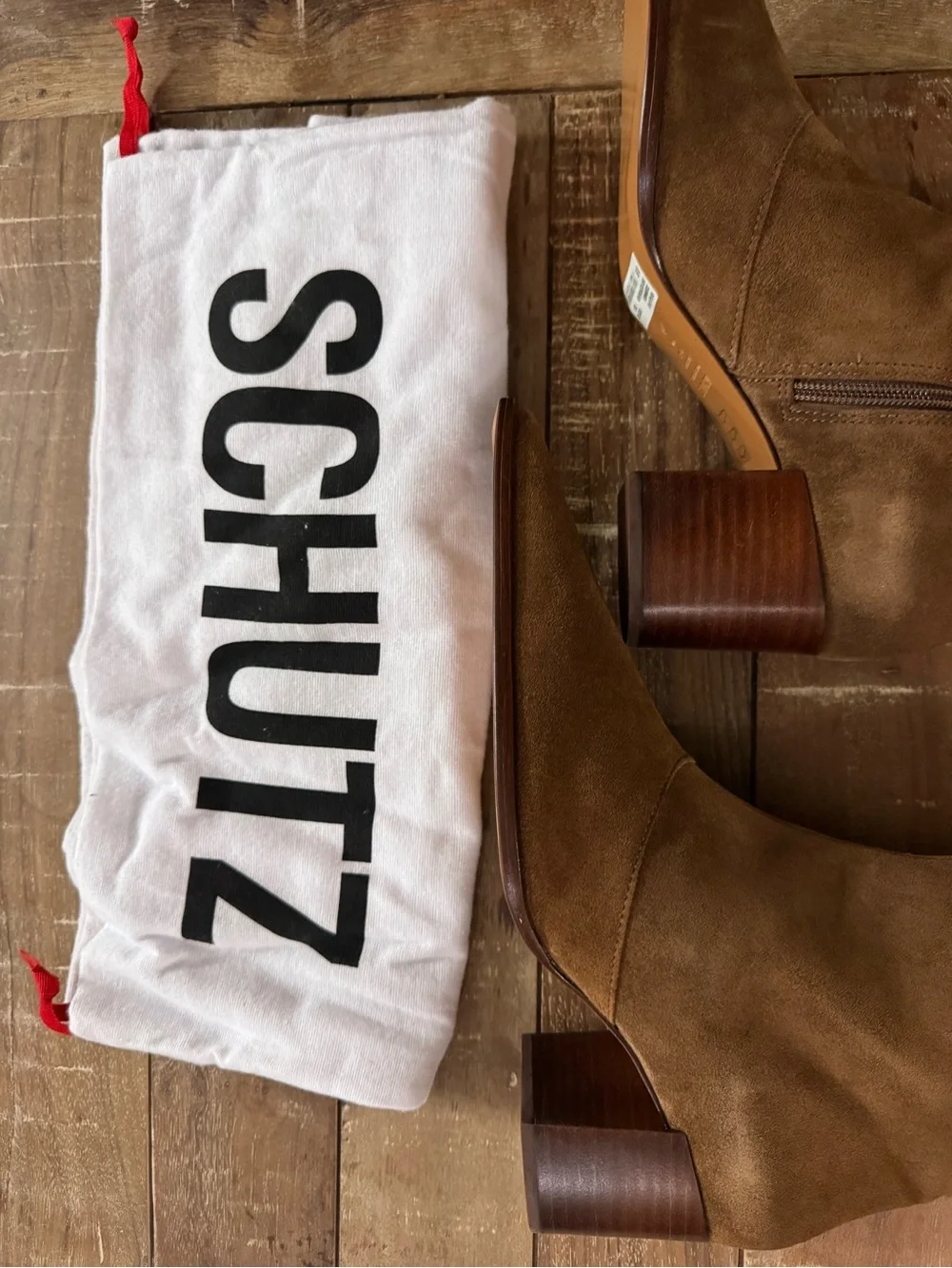 Schutz Rafaela Up Mid Boots Women 9.5B Brown Suede Knee High Block Heel NWT